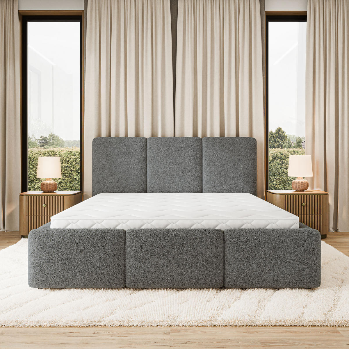 POLSTERBETT MORENA Q 120x200 cm mit Bettkästen - Grau - Grau, Holz (120/200cm) - MASSENO