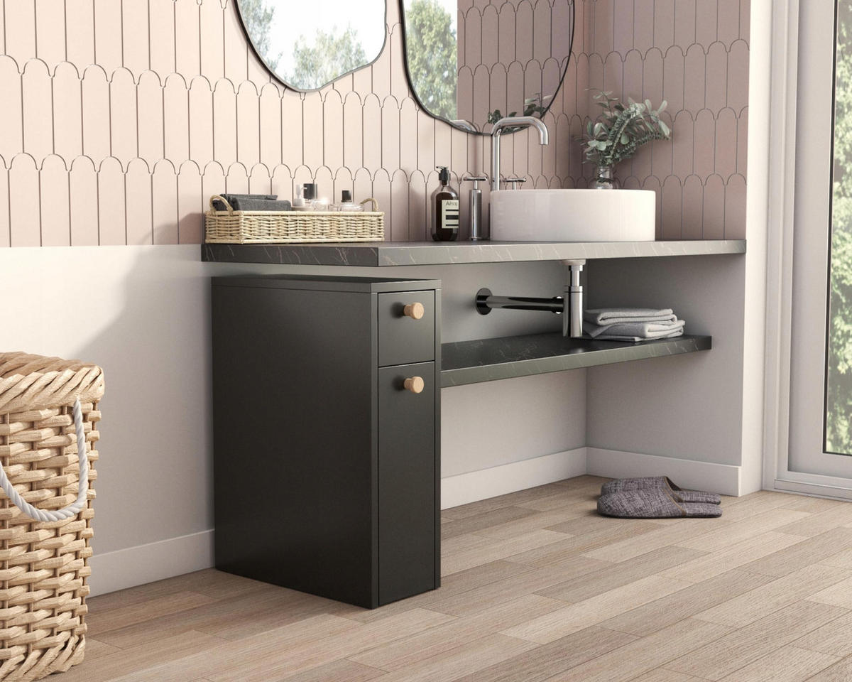SCHRANK für Küche und Bad FRODO Schwarz 21/45/61,8 cm - Schwarz, Holzwerkstoff (21/61.8/45cm) - Matkam Möbel