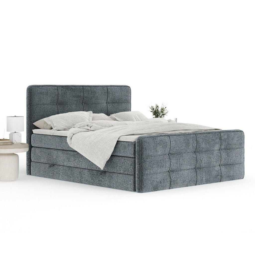 Thumbnail - Maison de Reve Boxspringbett, Blaugrau, Textil, Buche, Kiefer, H3 + H4, 7-Zonen, Höhe ca. 40 cm, 180x200 cm, Handmade in...