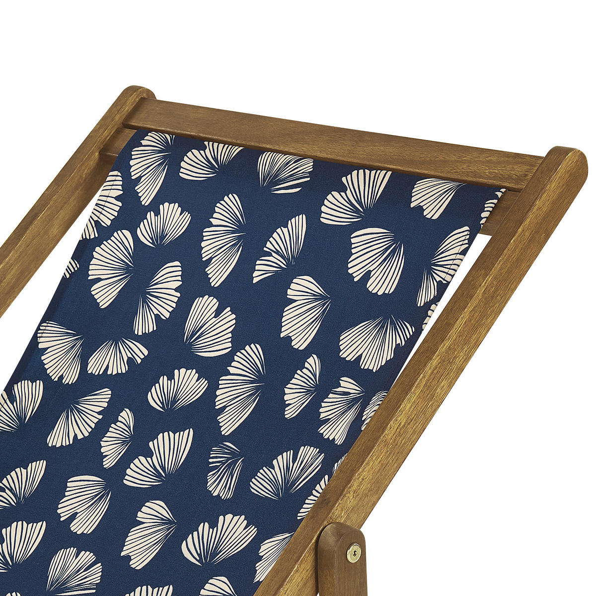 GARTENLIEGE 2er-Set hellbraun Textil weiß/marineblau Blumenmuster Anzio - Hellbraun/Weiß, Textil (54/70/97cm) - Beliani