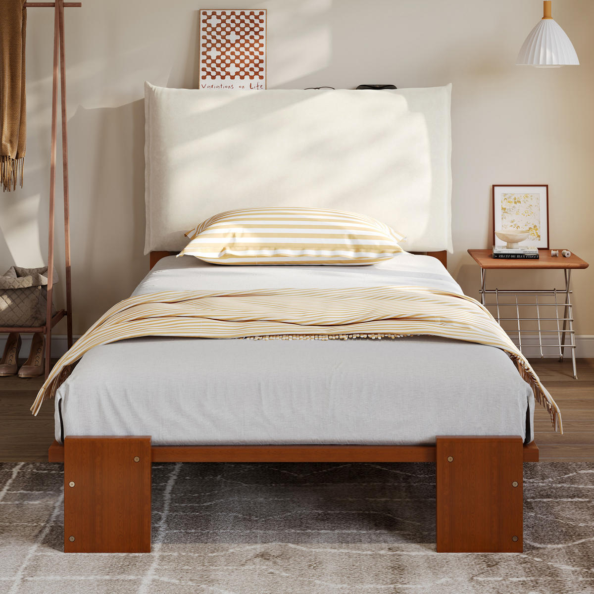 POLSTERBETT 90/200 cm mit gepolstertem Kopfteil in Dunkelbraun - Braun, Textil (90/200cm) - BEAOK