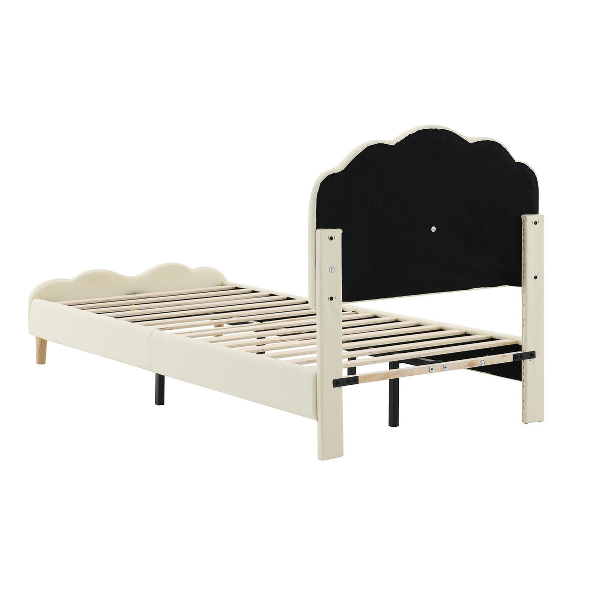 KINDERBETT 90/200 cm DE-04274, mit wellenförmigem Kopfteil, LED und PU-Bezug, in Beige - Beige, Holzwerkstoff/Metall (90/200cm) - ComfortXL