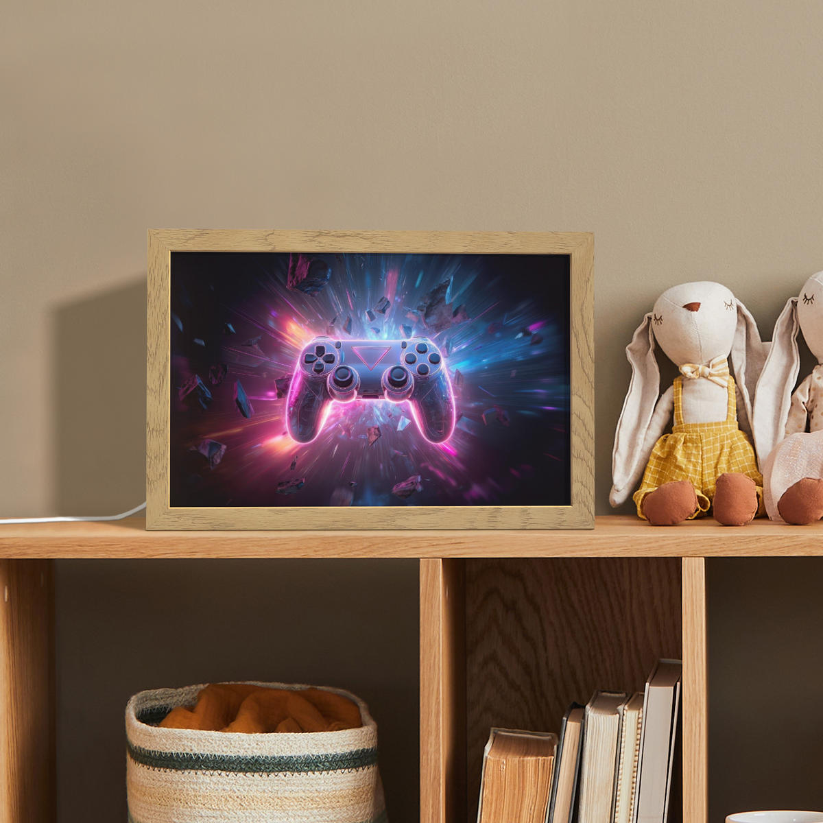 NACHTTISCHLAMPE Controller - Neon - Explosion - Abstrakt 30x20 cm - Violett, Holzwerkstoff (8/30/20cm)