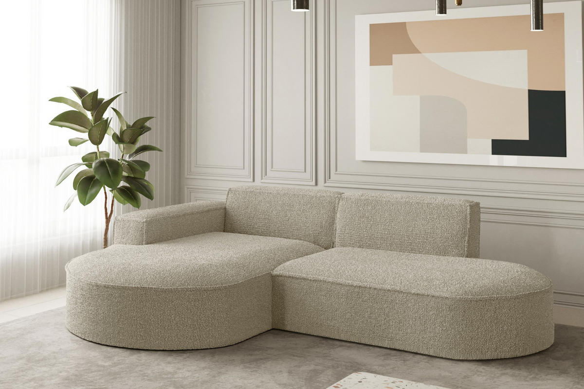 ECKSOFA Designer L-Form MODENA STUDIO Stoff Loop Beige Links - Beige, Holz (165/236cm) - Kaiser Möbel