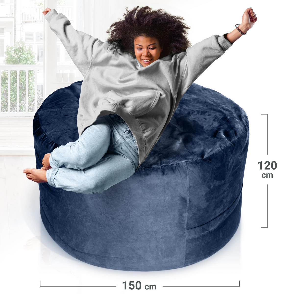 RIESEN-SITZSACK XXL JUMBO Velours 5ft - Dunkelblau, Textil (150/120/150cm) - Green Bean