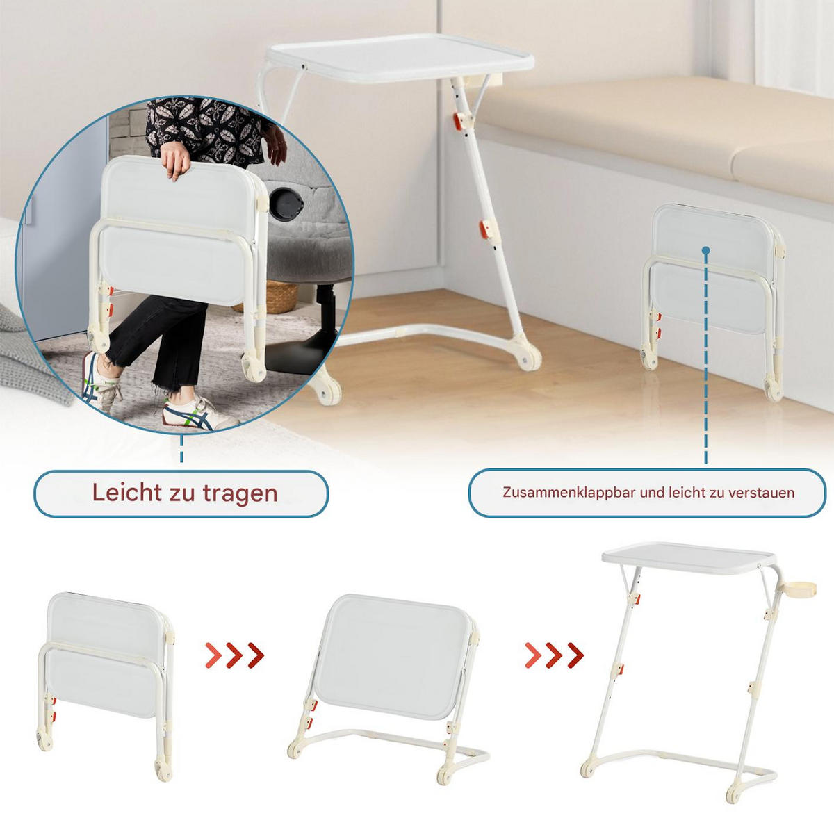 BEISTELLTISCH Weiß, klappbar - Weiß, Kunststoff (53.5/37/70.5cm) - Meubles Cosy