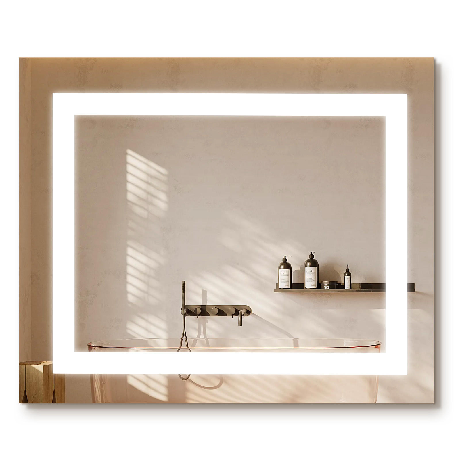 BADSPIEGEL mit Beleuchtung und Anti-Beschlag 60/50 cm - Weiß, Glas (50/4.3/60cm) - EMKE