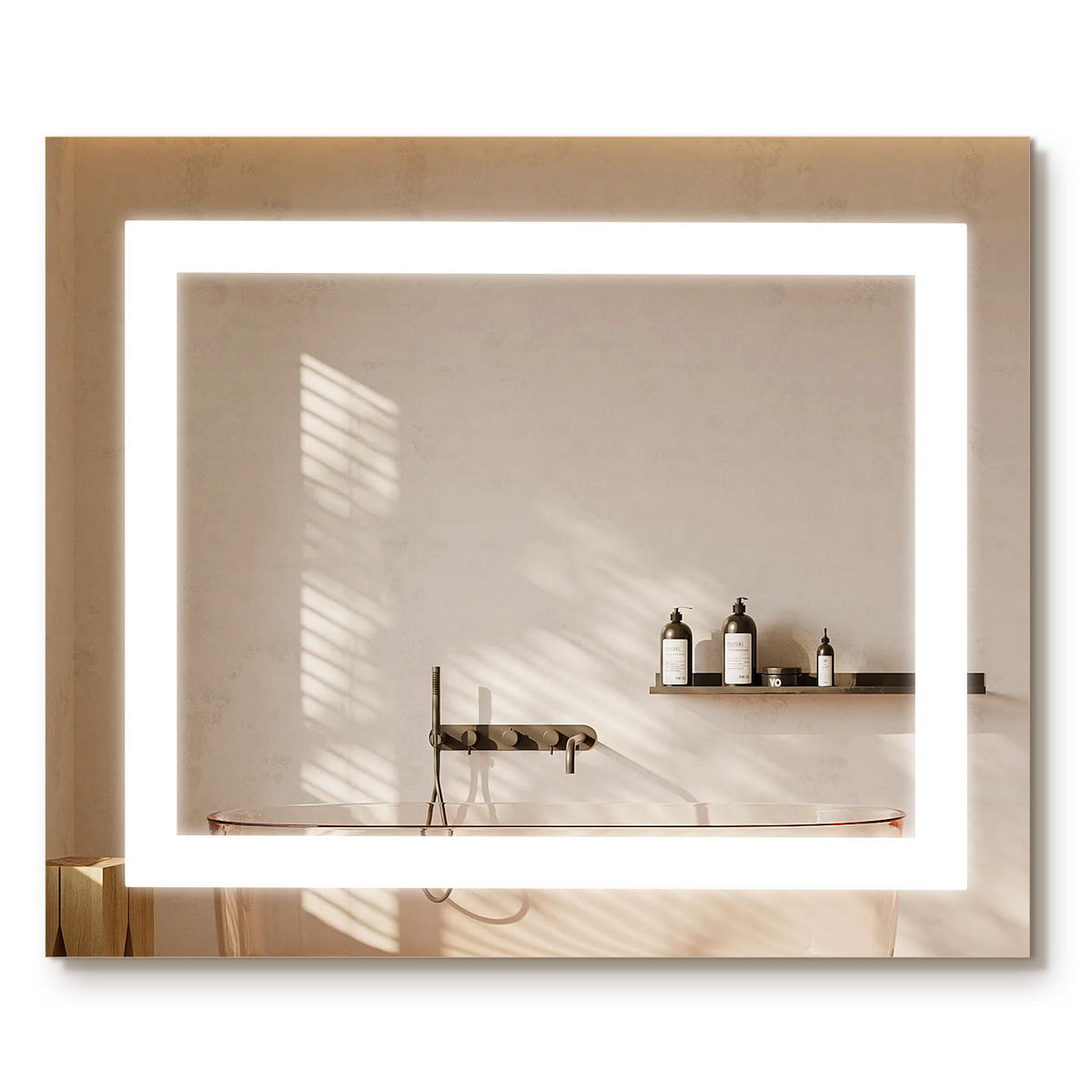 BADSPIEGEL mit Beleuchtung und Anti-Beschlag 60/50 cm - Weiß, Glas (50/4.3/60cm) - EMKE