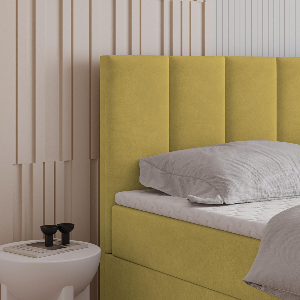 BOXBETT MERIL 140x200 cm mit Matratze und Topper - Gelb - Gelb, Holz (140/200cm) - MASSENO