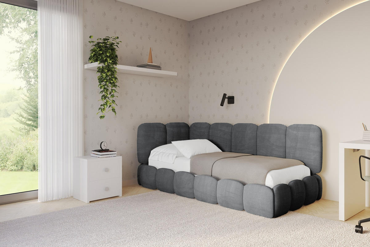 EINZELLBETT Jugendbett mit Bettkasten, Rechts - AVRY 100x200 Dunkelgrau - Schieferfarben/Dunkelgrau, Holzwerkstoff/Textil (100/200cm) - ALTDECOR