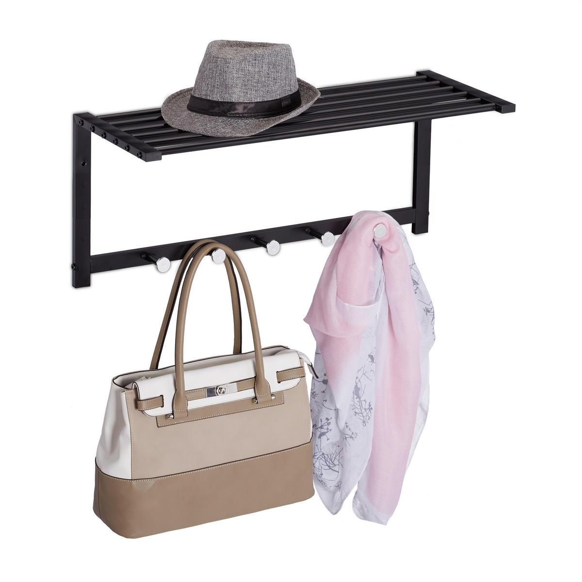 WANDGARDEROBE Ablage - Schwarz, Metall (65/28/25cm) - Relaxdays
