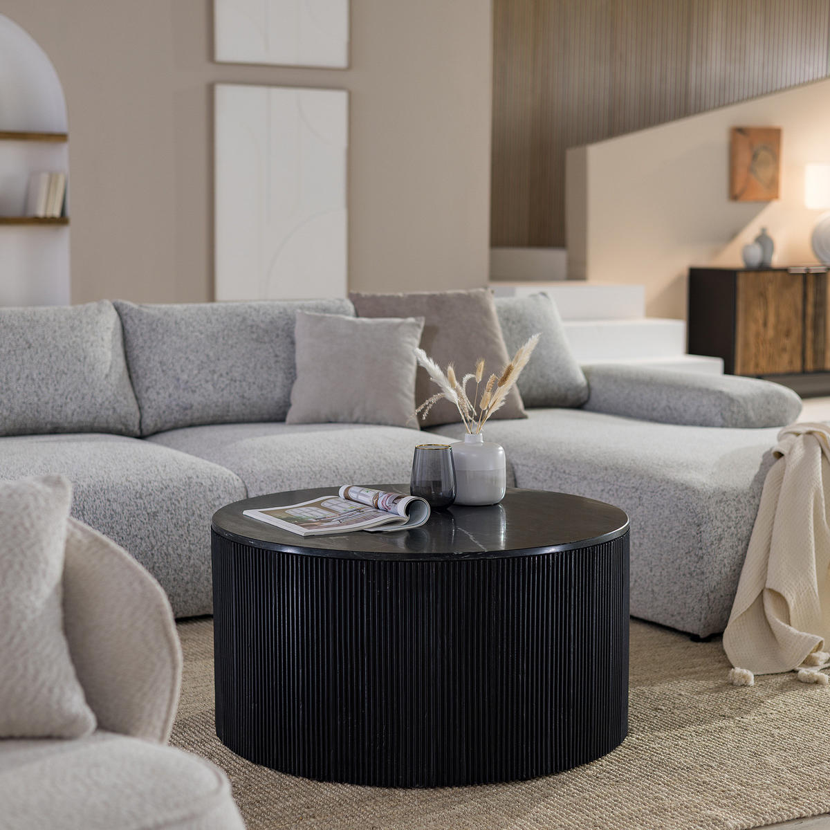 COUCHTISCH - Marmor / Mango massiv - Marmor Schwarz / Mango Schwarz - Schwarz, Holz/Stein (80/80/42cm) - home24