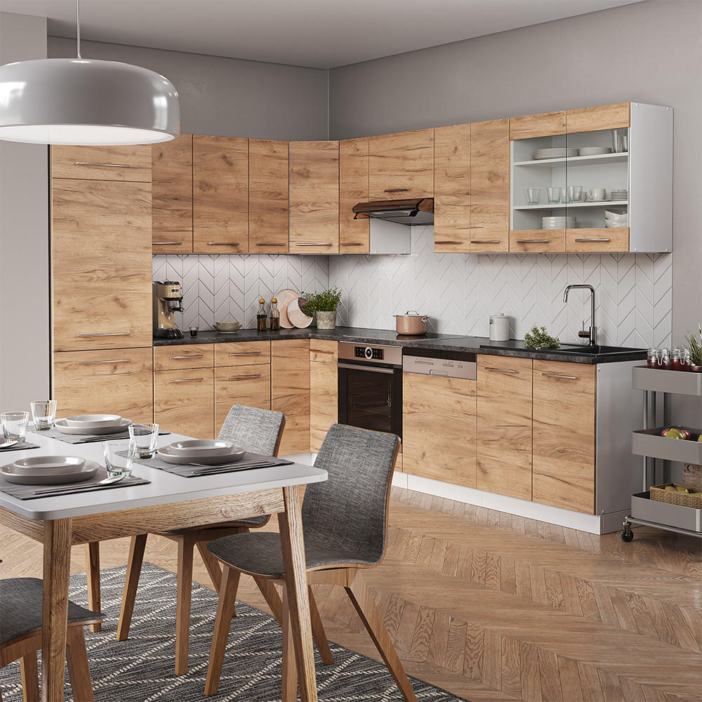 ECKKÜCHE Fame-Line Goldkraft Eiche/Weiß 227 x 287 cm, AP Anthrazit - Honigeiche/Eiche Wotan, Holzwerkstoff (287/81.6/60cm) - Vicco