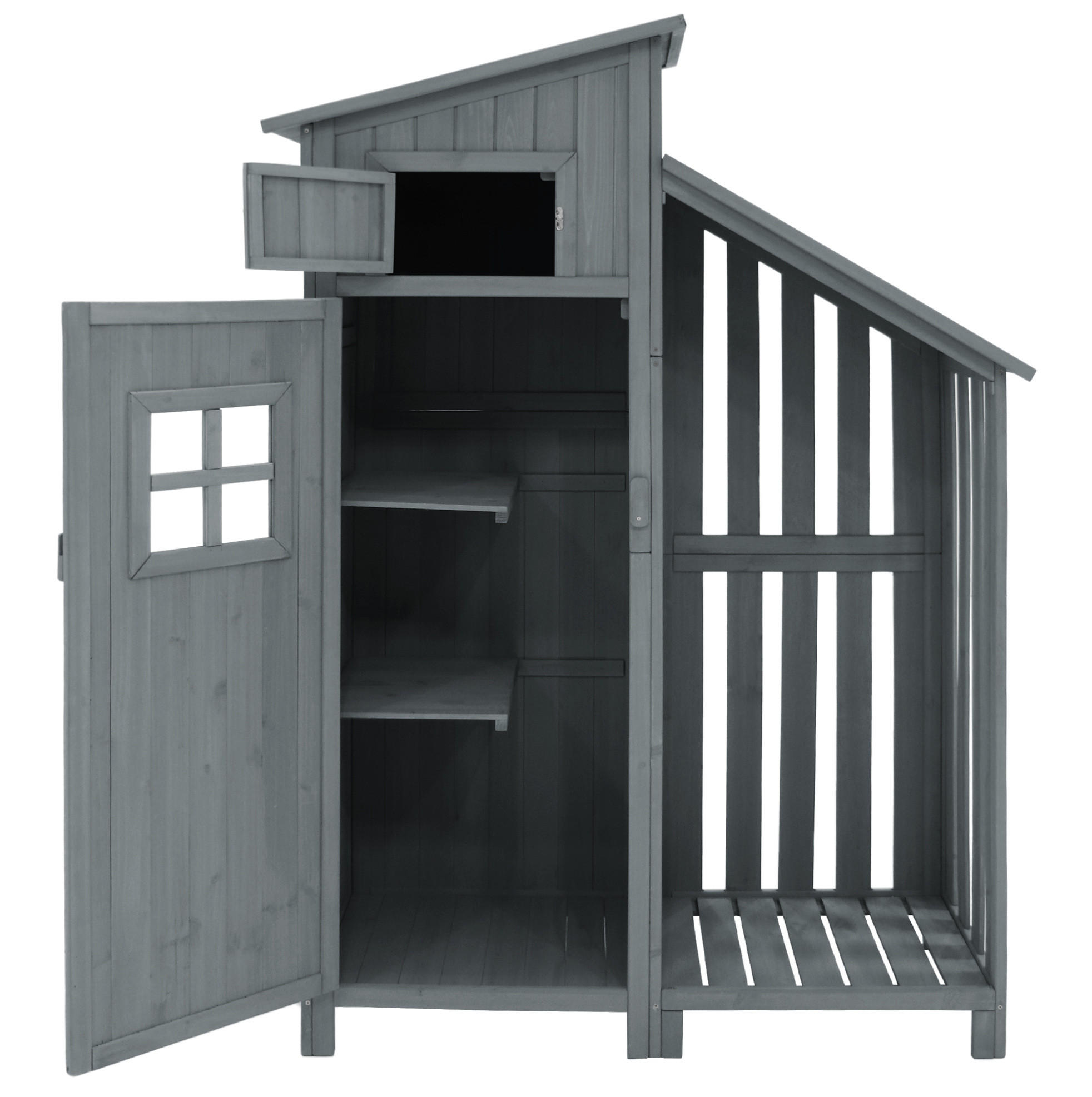 GARTENSCHRANK aus Massivholz 124x46x174 cm in Grau mit 2 Ablagen - Grau, Holz (46/174/124cm) - Modfu