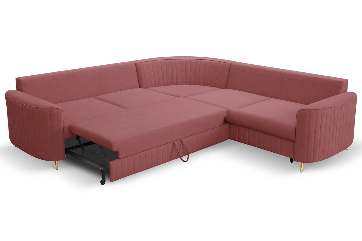 ECKSOFA VELA L-S Dunkelrot Velours-Stoff mit Schlaffunktion - Dunkelrot, Holz (251/251cm) - MASSENO