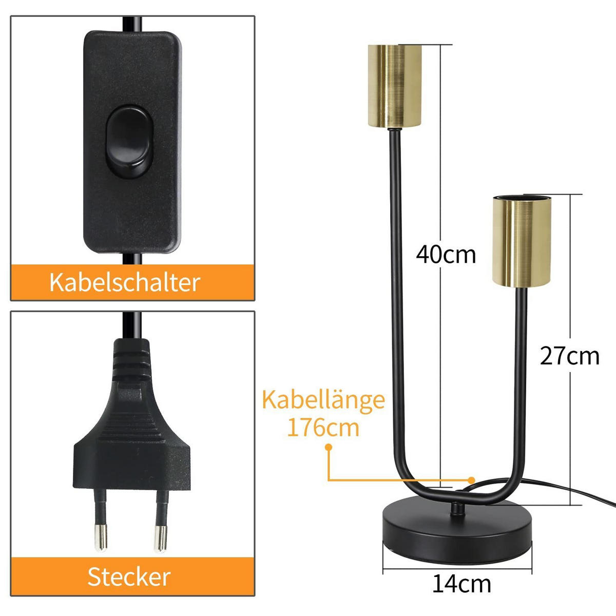 TISCHLEUCHTE Torskk 44.0/14.0/17.0 cm - Schwarz, Metall (17/44/14cm) - ZMH