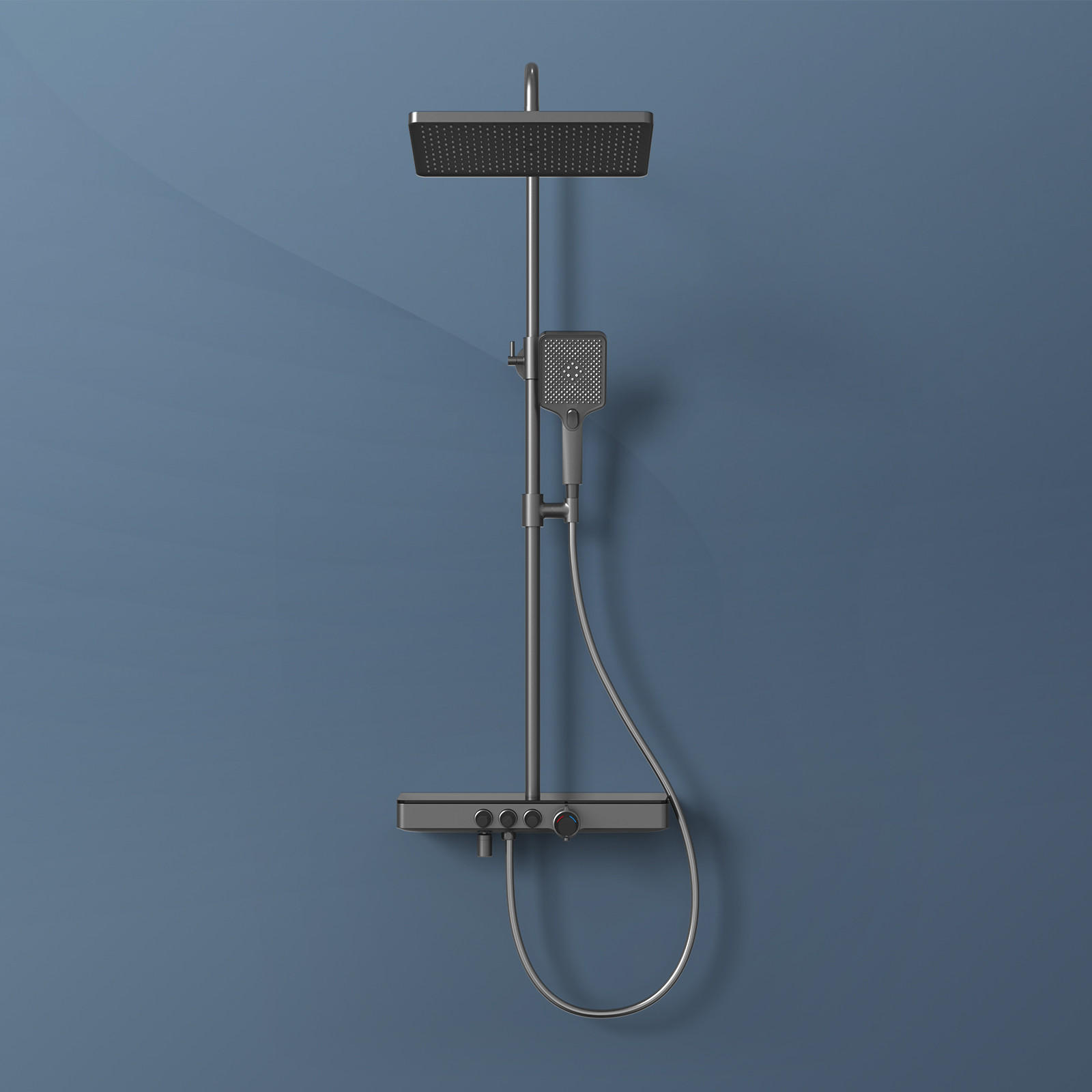 ÜBERKOPFBRAUSESET mit Drei Wasserauslassmethoden Thermostat mit Ablage Anthrazit - Anthrazit, Metall (44.5/127/45cm) - EMKE
