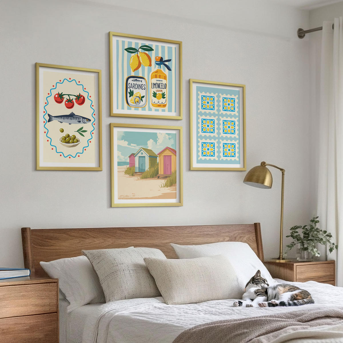 BILDER SET 4er Set - 50x50 cm & 40x60 cm Goldrahmen - Illustrationen der mediterranen Küche - Goldfarben, Kunststoff (50/50cm) - TULUP