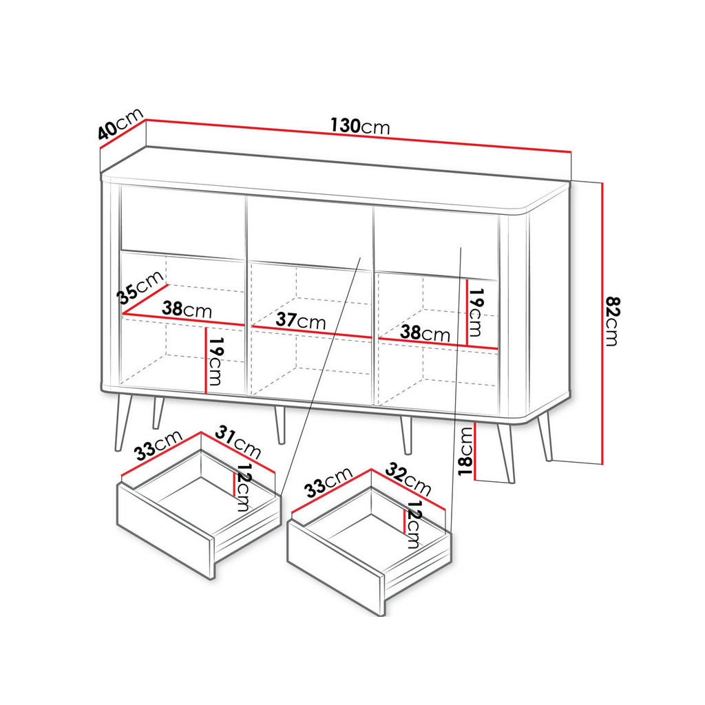 Thumbnail - Feldmann-Wohnen Kommode, Beige, Braun, Holz, 3 Fächer, 3 Schubladen, Rechteckig, 130x82x40 cm, Wohnzimmer, Kommoden & Si...