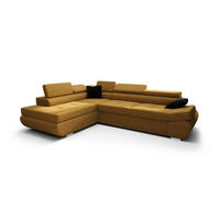 ECKSOFA KONGO RBN03, Eckcouch in L-Form mit Schlaffunktion, Farbe: Gelb, Velourstoff, Ottomane Links - Gelb, Textil (280/200cm) - O-Sofa