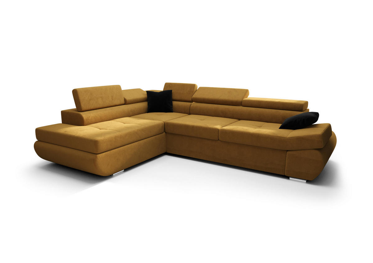 ECKSOFA KONGO RBN03, Eckcouch in L-Form mit Schlaffunktion, Farbe: Gelb, Velourstoff, Ottomane Links - Gelb, Textil (280/200cm) - O-Sofa