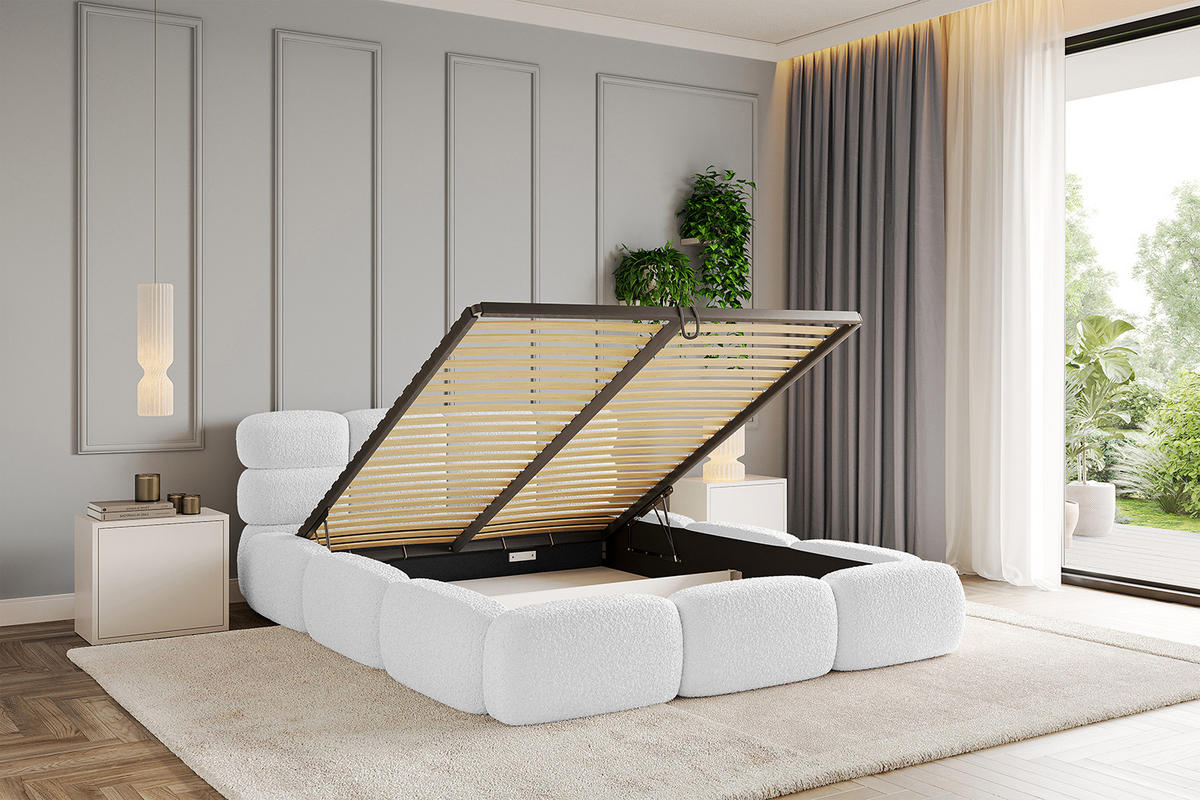 POLSTERBETT mit Bettkasten und Lattenrost, Boxbett ohne Matratze - NOMA 160x200 Weiß - Weiß, Holzwerkstoff/Textil (160/200cm) - ALTDECOR