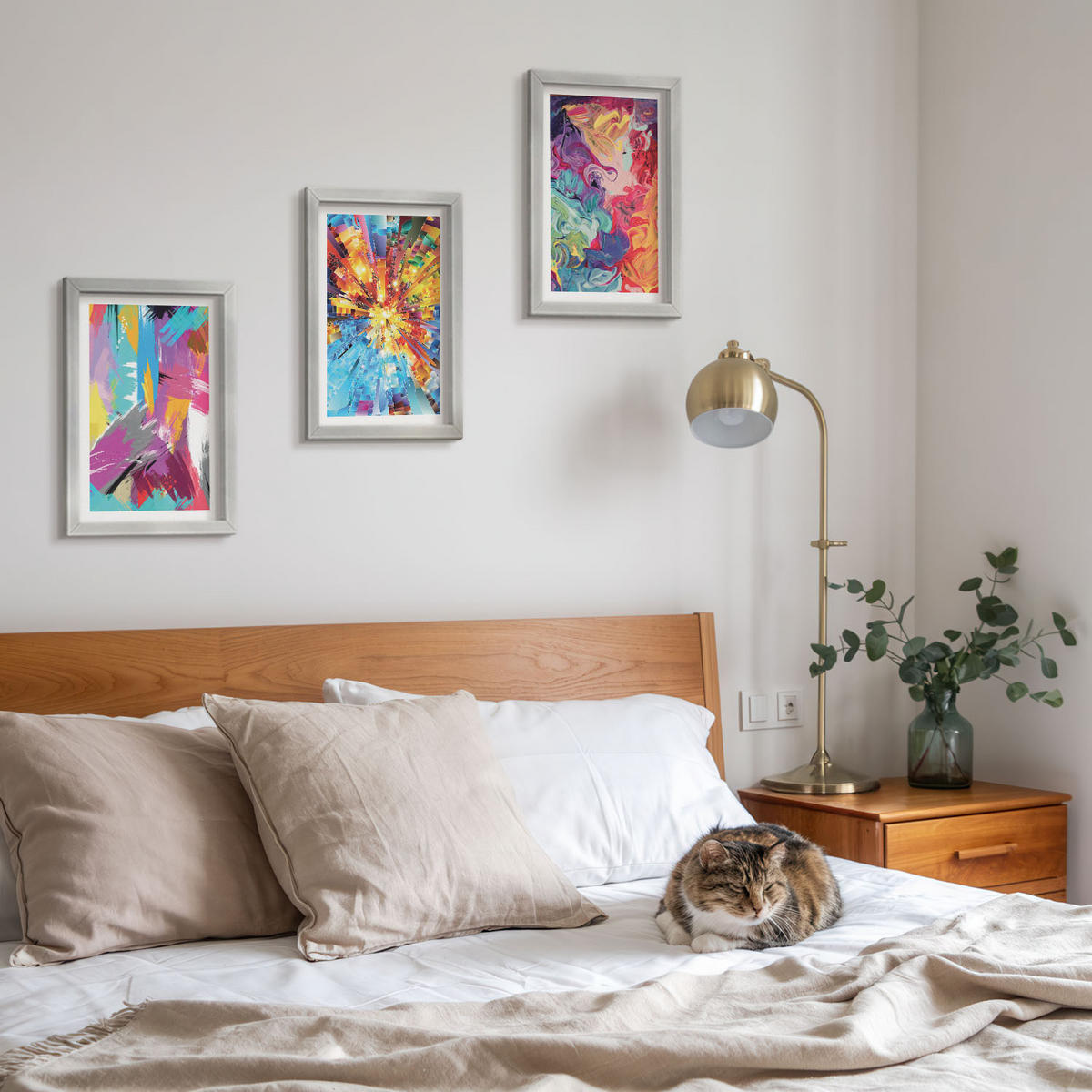 BILDER SET 3er Set - 20x30 cm Silberner Rahmen - Bunte abstrakte Farbmuster - Silberfarben, Kunststoff (20/30cm) - TULUP