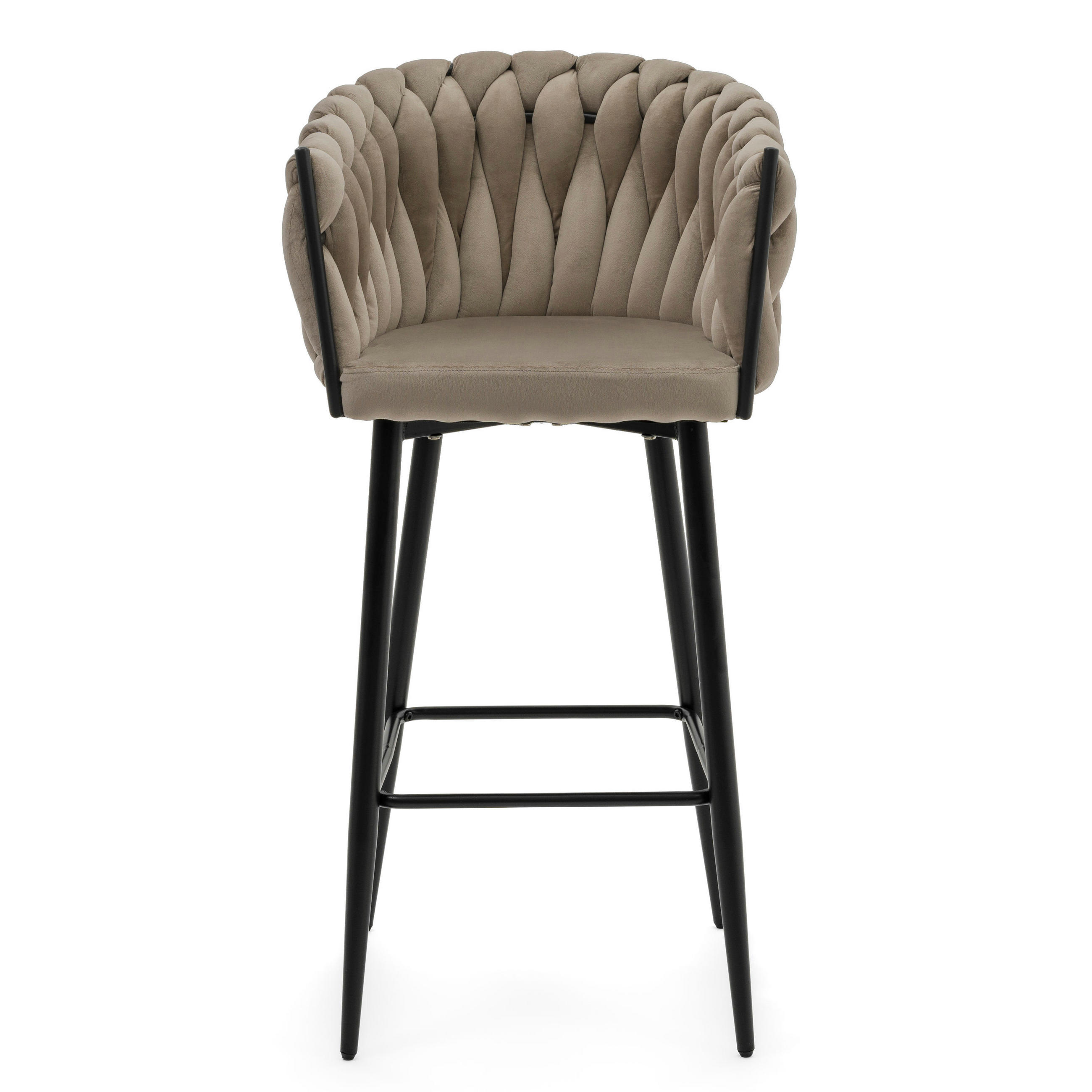BARHOCKER LATINA gepolsterter mit Steppung - dunkelbeige - Samt Velour - Beige/Schwarz, Metall (54/105/55cm) - NEW HOME