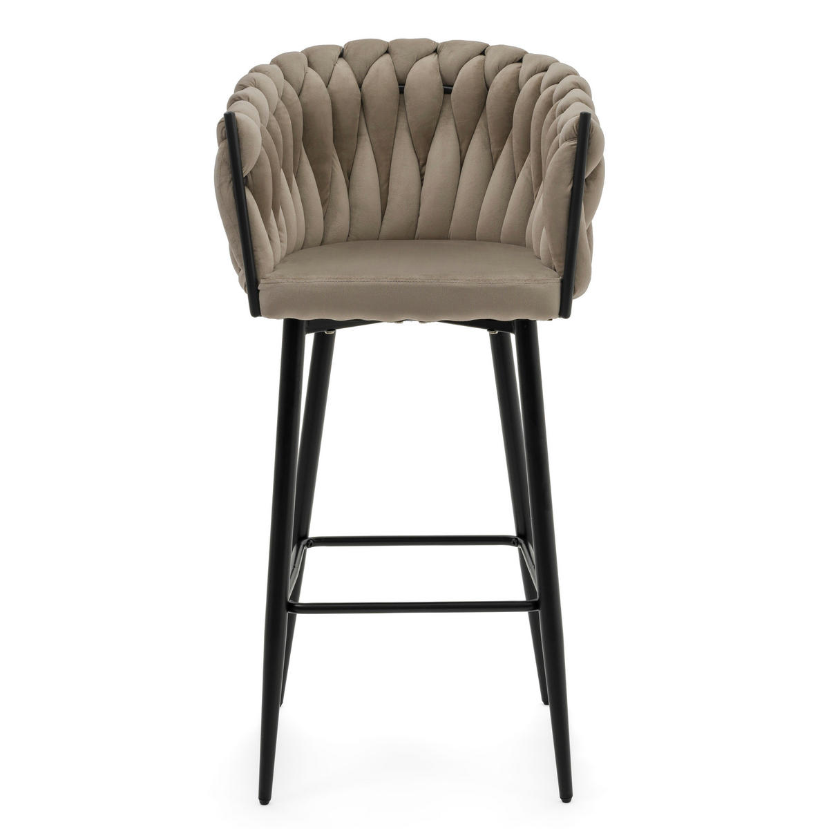 BARHOCKER LATINA gepolsterter mit Steppung - dunkelbeige - Samt Velour - Beige/Schwarz, Metall (54/95/55cm) - NEW HOME