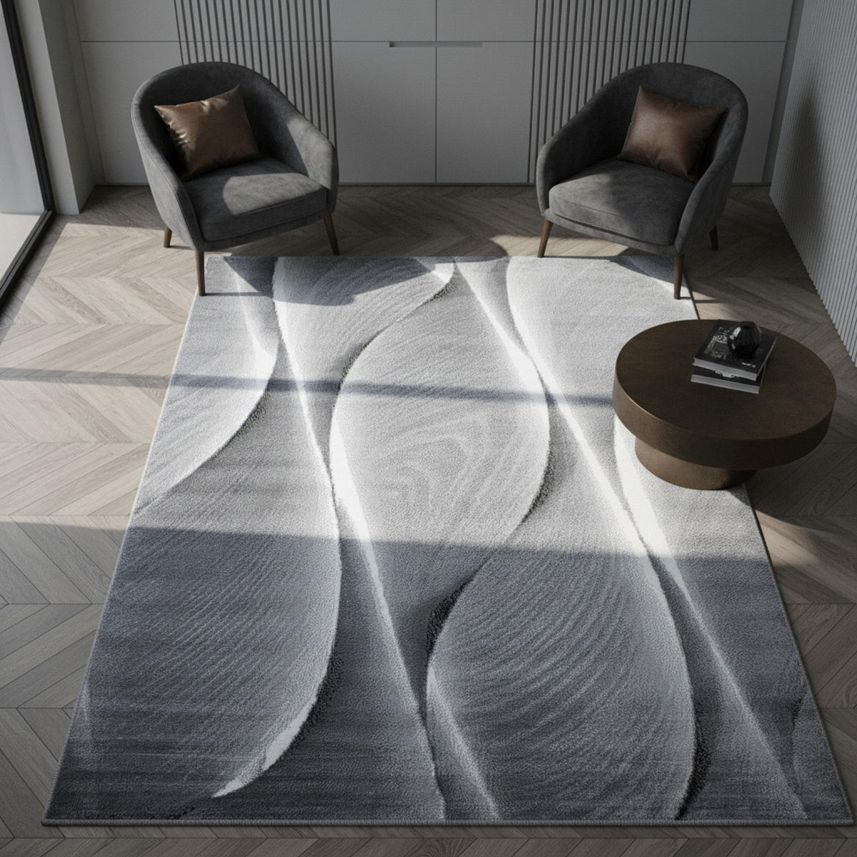KURZFLORTEPPICH DRAU, mit Farbverlauf, Schwarz, 80 x 150 cm - Grau, Textil (150/80cm) - KADIMA DESIGN