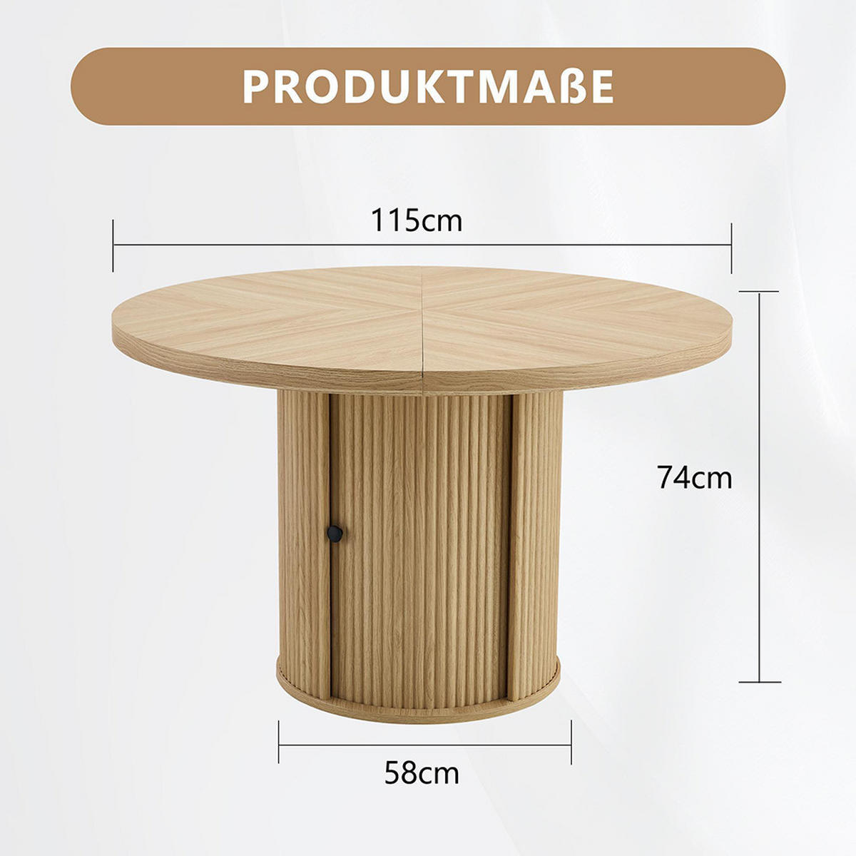 ESSTISCH mit Stauraum, Holzoptik, 115cm, Naturfarbe - Naturfarben, Holz/Holzwerkstoff (115/115/74cm) - KOMHTOM