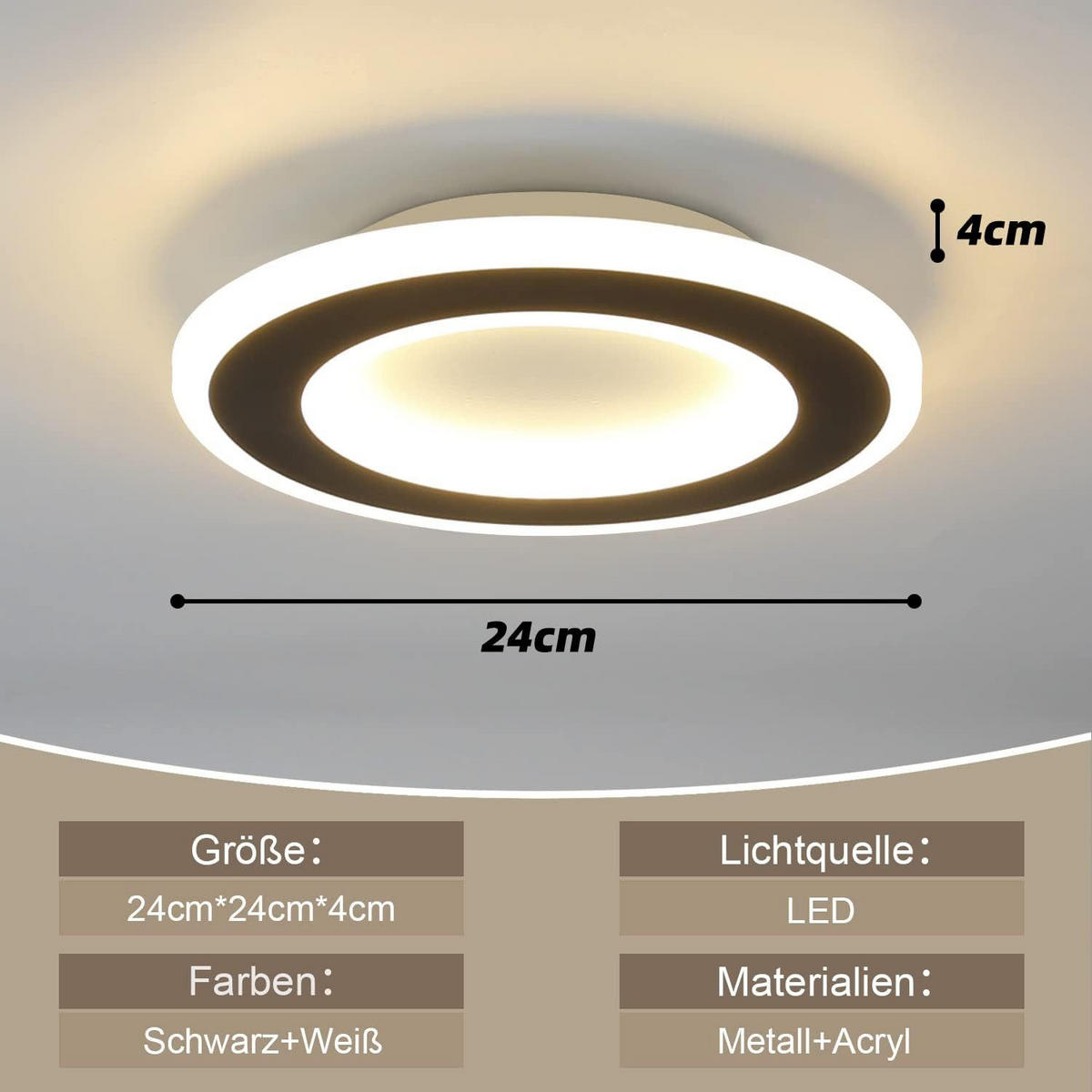 LED-DECKENLEUCHTE Alger 24 cm - Schwarz, Metall (24/24/4cm) - Nettlife