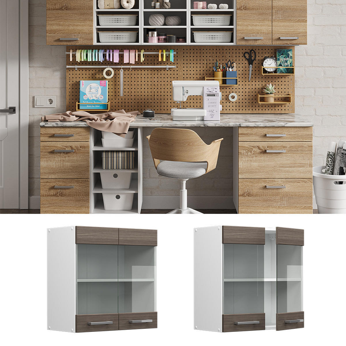 UNIVERZÁLNÍ NÁSTĚNNÁ SKŘÍŇKA R-Line Šedá - šedá/bílá, kompozitní dřevo (60/60/31cm) - Vicco