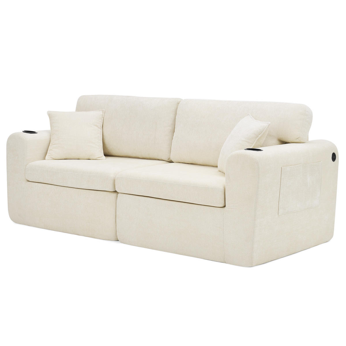 2-SITZER-SOFA DE-34622 mit USB-Ladefunktion Beige - Beige, Textil (100/89/220cm) - ComfortXL