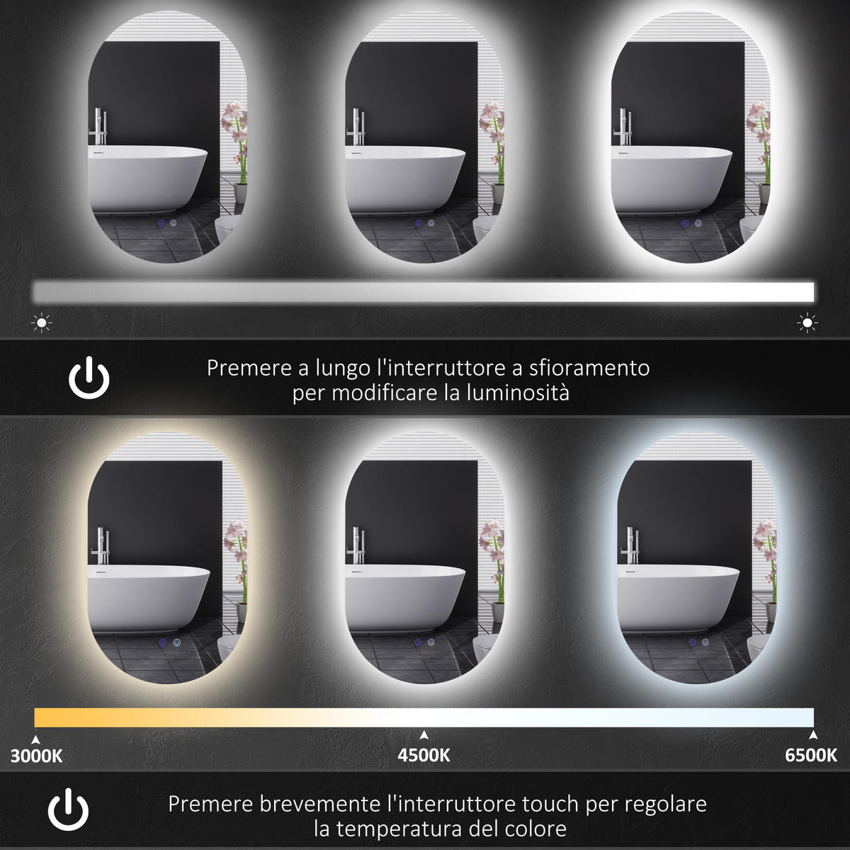SPIEGELSCHRANK Antibeschlag-LED-Spiegelschrank mit einstellbarer Helligkeit, 81 x 51 x 4,5 cm - Transparent, Glas (81/51/4.5cm) - Vallsero