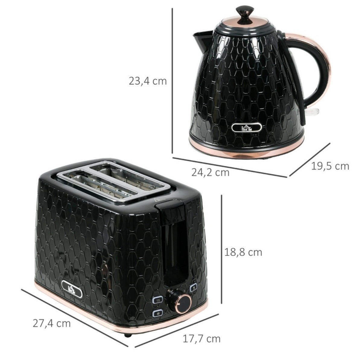 WASSERKOCHER-TOASTER SET, 1,7 L, 7 Bräunungsstufen, Schwarz - Schwarz, Kunststoff (19.5/23.4/24.2cm) - Rolipo