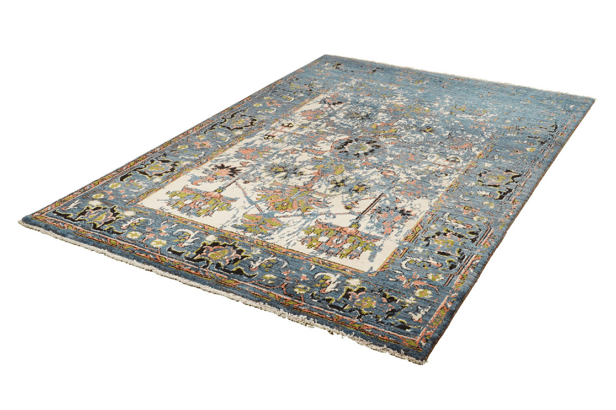 GABBEH-TEPPICH handgeknüpft Rizbaf Blau 205/155 cm Schurwolle - Blau, Textil (155/205cm) - Looma