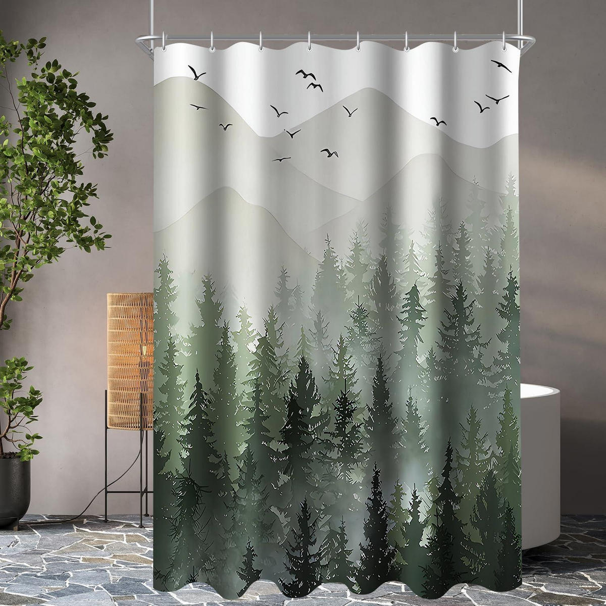 DUSCHVORHANG Wald 150 x 200 cm - Grün, Textil (150/200cm)