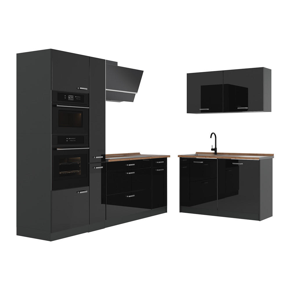 Vicco Eckküche Schwarz Hochglanz, Anthrazit 230x206.8x60 cm