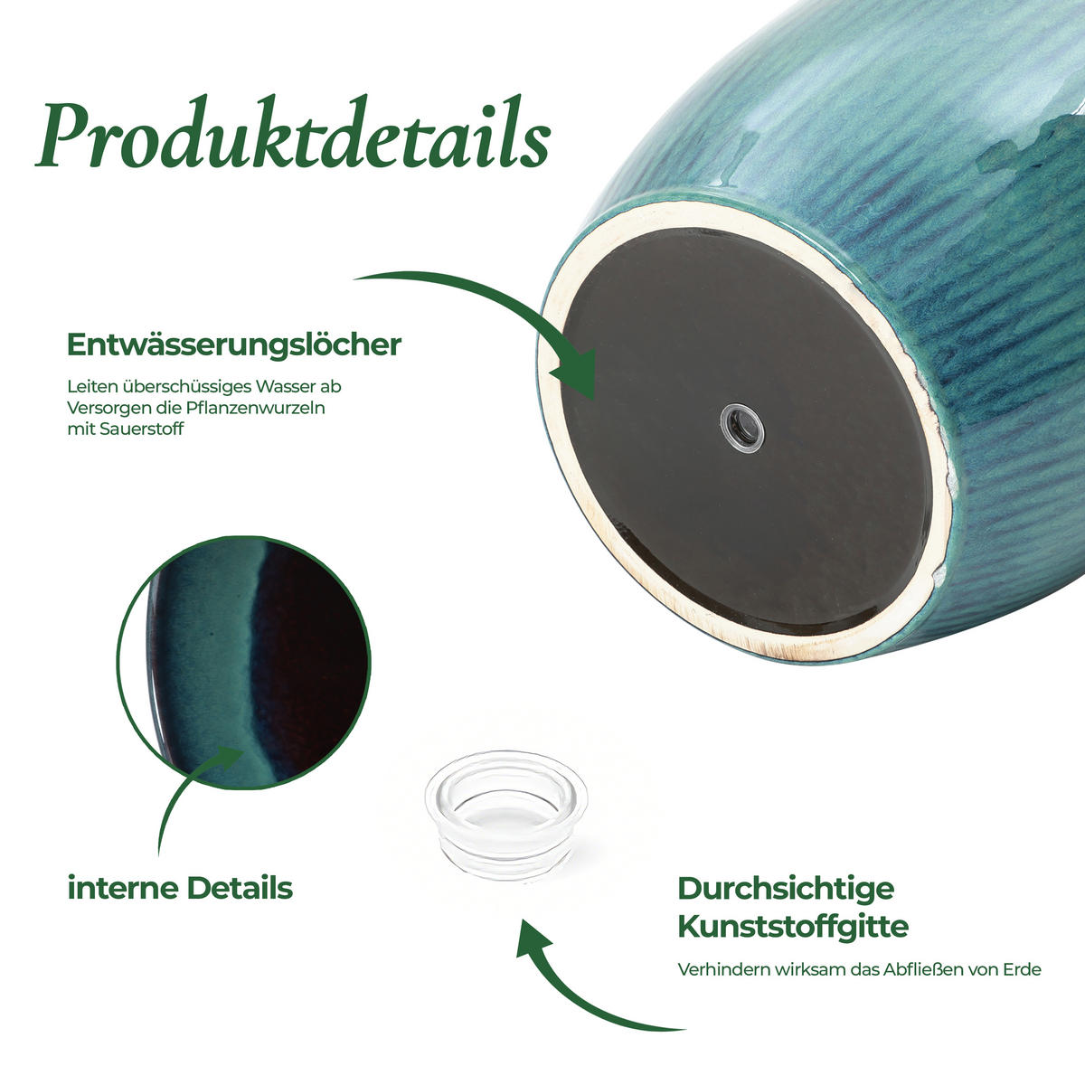 BLAUER Keramik-Blumentopf, Durchmesser 30 cm, Höhe 28 cm - Blau, Keramik (29cm) - Hometopia