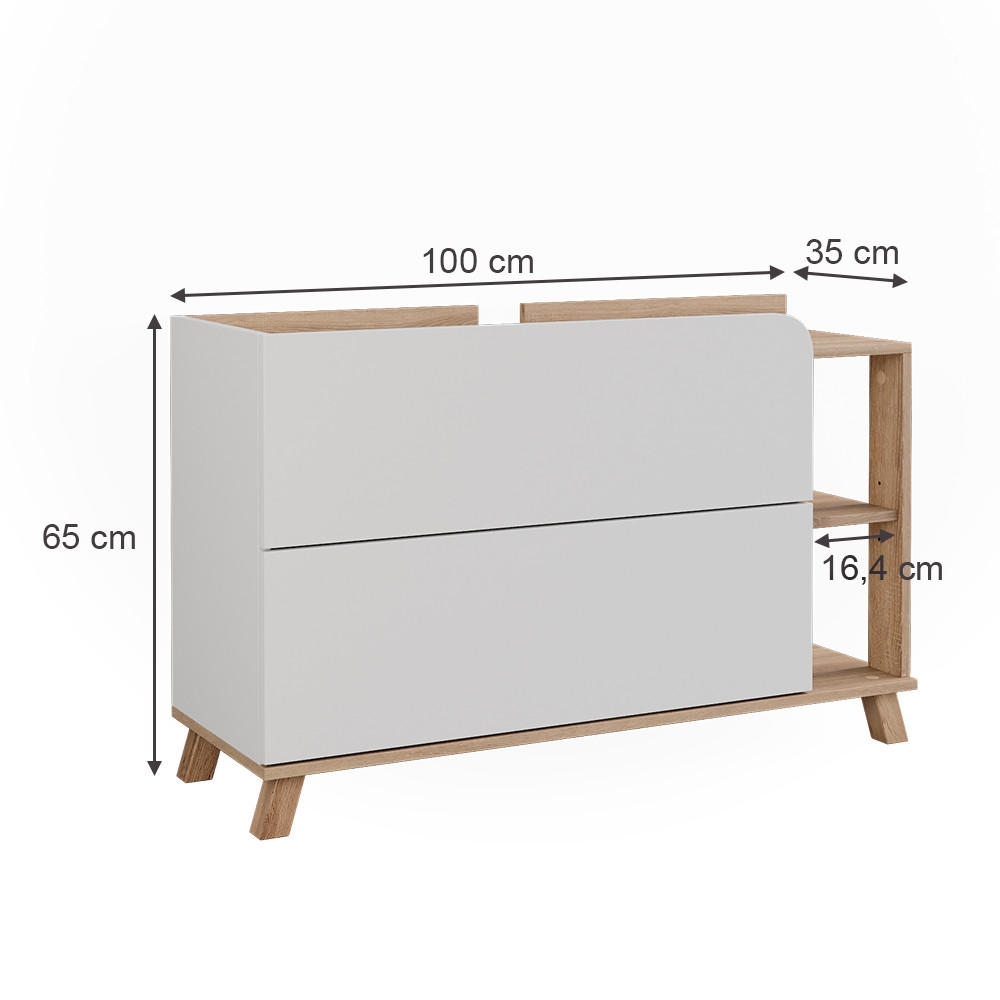 WASCHBECKENUNTERSCHRANK Karen Sonoma/Weiß 100 x 65 cm mit 2 Schubladen - Weiß/Sonoma Eiche, Holzwerkstoff (100/65/35cm) - Vicco