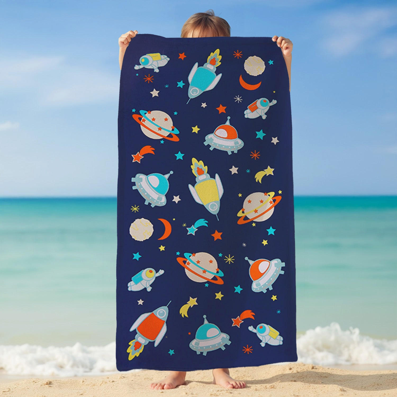STRANDTUCH Kinder Mikrofaser Blau 70x140 250g/m² - Galaxy - Blau, Textil (140/70cm) - LE COMPTOIR DE LA PLAGE