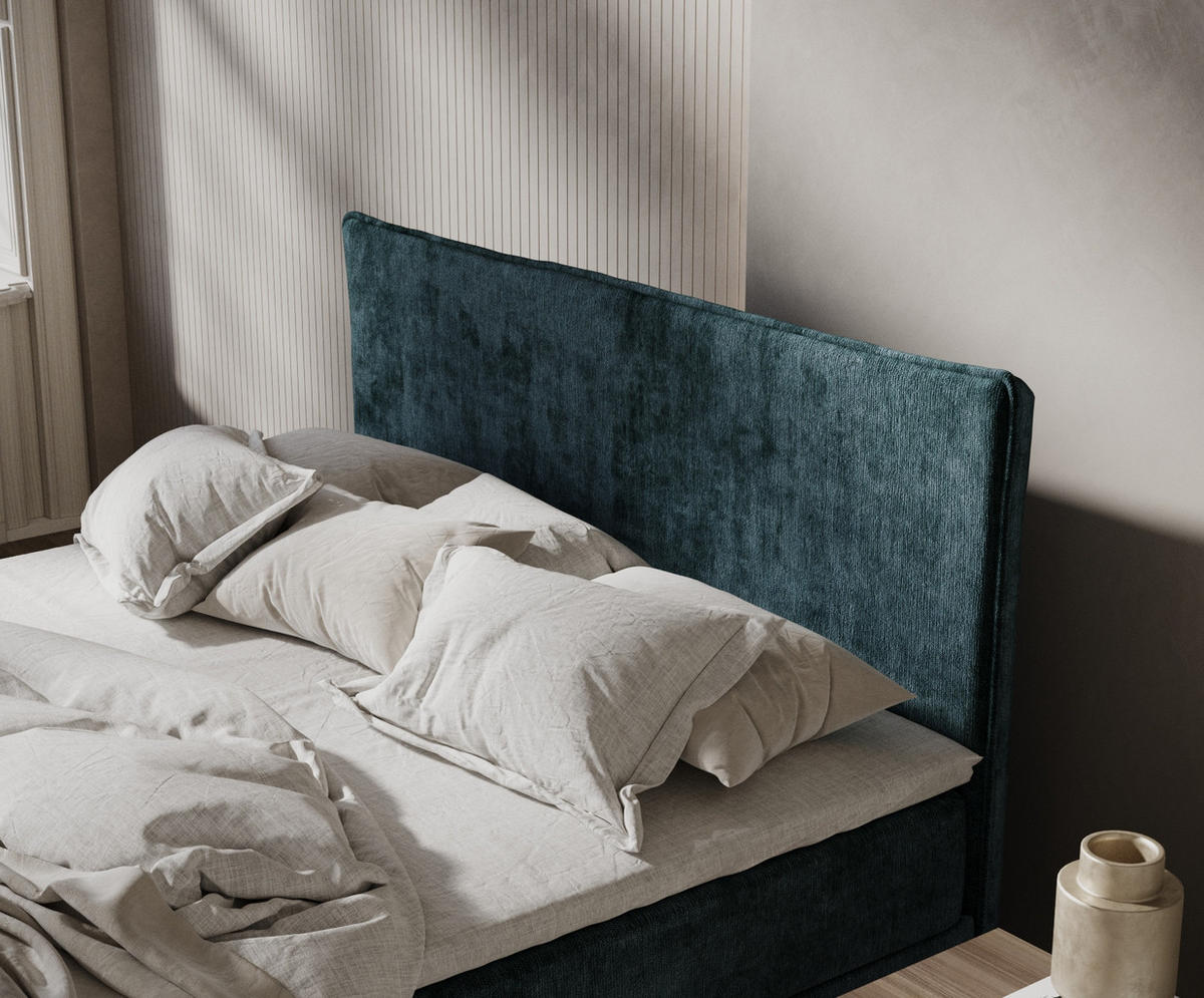 BOXBETT Peru Türkisfarben 160/200 cm im Chenille-Stoff - Türkis/Schwarz, Holz/Holzwerkstoff (160/200cm) - Maison de Reve