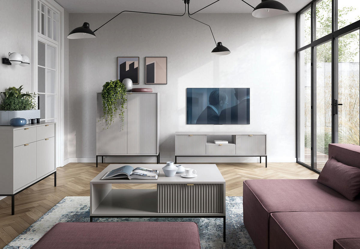 TV-SCHRANK Vellore Grau 154 cm - Goldfarben/Schwarz, Holzwerkstoff/Metall (154/56/39cm) - Selsey