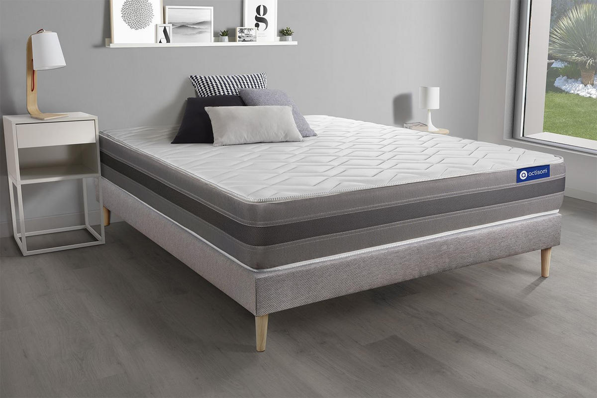 BETT Actimemo relax Memory-Schaum 90 x 200 cm h2 - Kit Bettgestell Grau - Beige/Grau, Holz (90/200cm) - ACTISOM