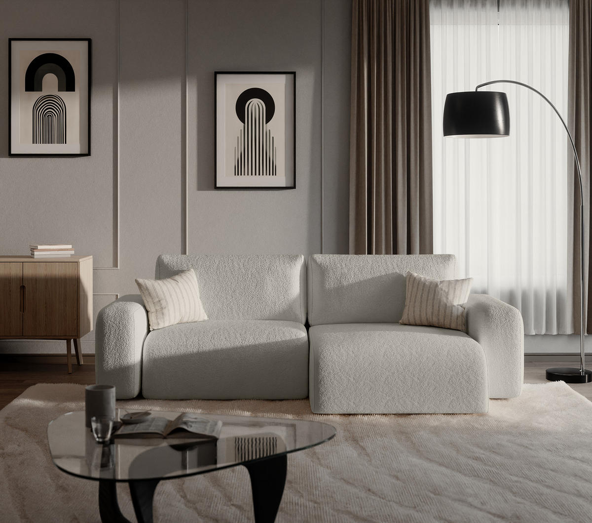 ECKSOFA TALW L MINI mit Schlaffunktion, Hellgrau - Hellgrau, Textil (257/148cm) - Fedve