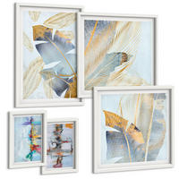 BILDER SET 5er Set - 50x50 cm & 20x30 cm & 40x60 cm Weißer Rahmen - abstrakte Muster in Blautönen - Weiß, Kunststoff (40/60cm) - TULUP