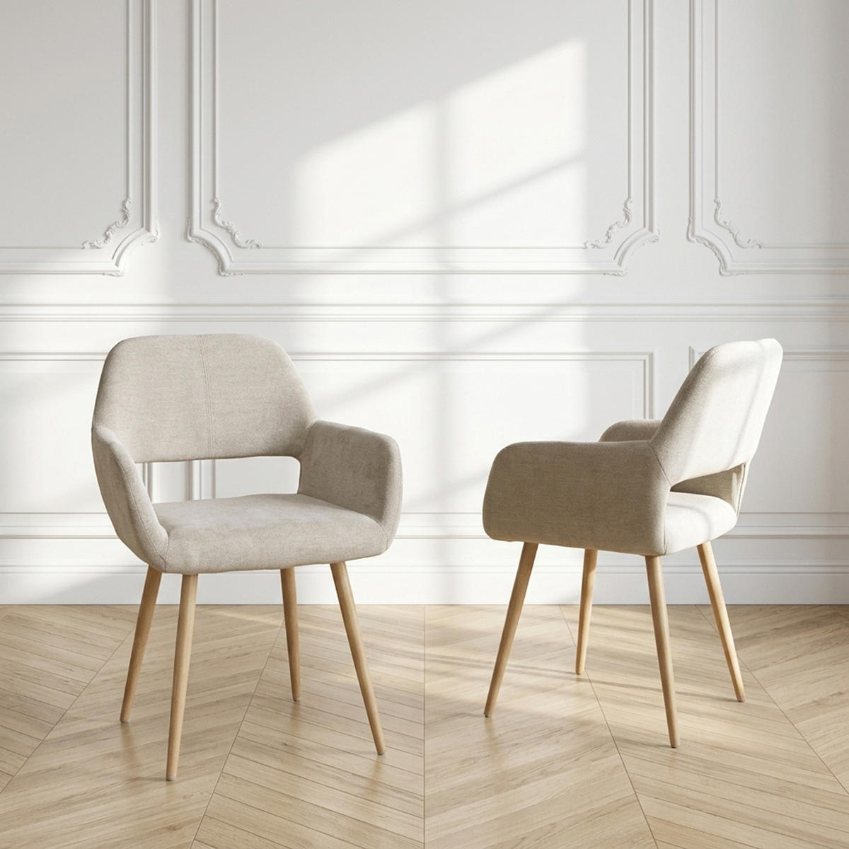 ESSZIMMERSTÜHLE 2er-Set, gepolsterte Sitzfläche aus Stoff, Metallbeine, Beige - Beige, Textil/Metall (54.5/78/53cm) - Meubles Cosy
