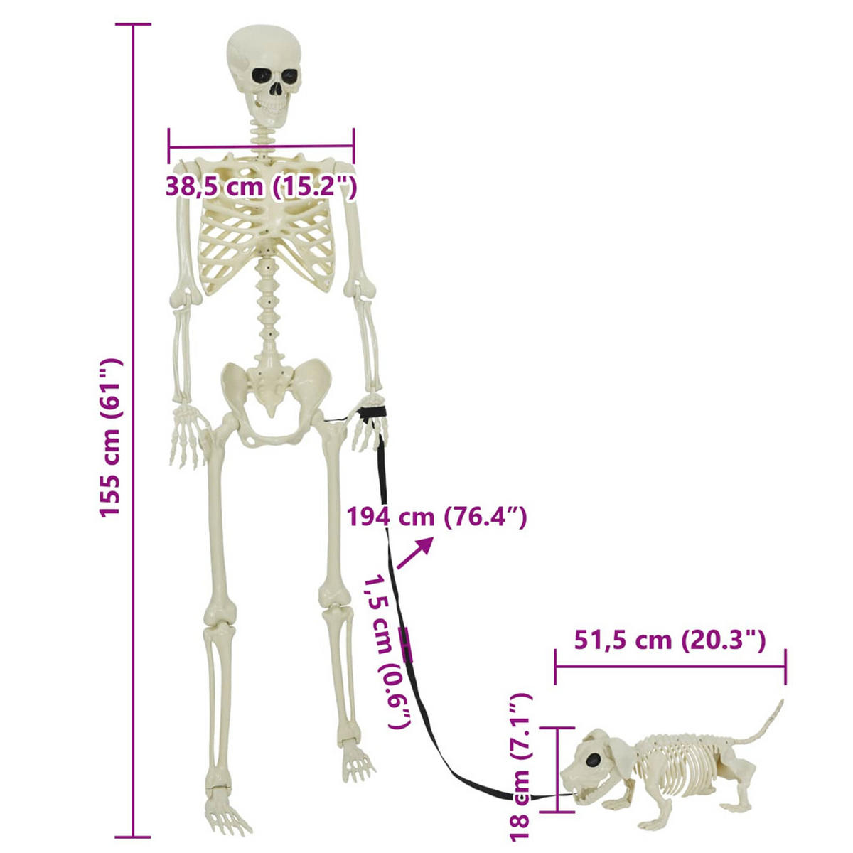 HALLOWEEN-DEKO 155/38.5 Cm Weiss Polypropylen - Weiß, Kunststoff (38.5/15/155cm) - vidaXL