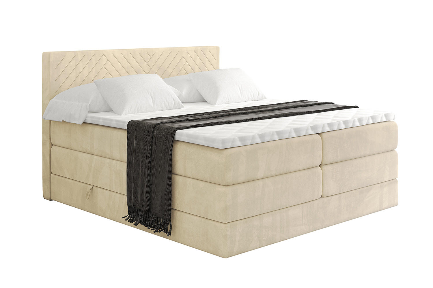 BOXSPRINGBETT mit Matratze H3|H4 und Lattenrost - VEXA KING-160x200 - Beige Monolith - Beige, Holzwerkstoff (160/200cm) - ALTDECOR
